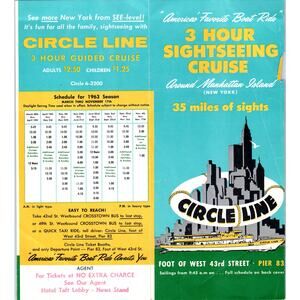 1963 Circle Line Sightseeing Cruise NY Pier 83 Travel Map & Brochure AF7-E10